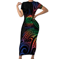 New Caledonia Polynesian Tatoo Personalised Family Matching Short Sleeve Bodycon Dress and Hawaiian Shirt LT9 Mom's Dress Black - Polynesian Pride