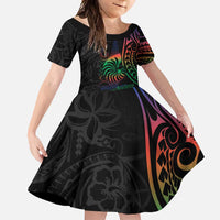 New Caledonia Polynesian Tatoo Personalised Family Matching Summer Maxi Dress and Hawaiian Shirt LT9 Daughter's Dress Black - Polynesian Pride
