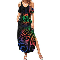 New Caledonia Polynesian Tatoo Personalised Family Matching Summer Maxi Dress and Hawaiian Shirt LT9 Mom's Dress Black - Polynesian Pride