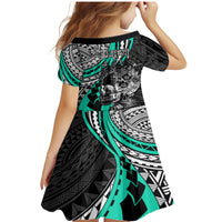 Personalised Polynesia Skull Family Matching Mermaid Dress and Hawaiian Shirt Tattoo In The Style Of Maori With Marine Life Aqua LT9 - Polynesian Pride