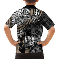 Personalised Polynesia Skull Family Matching Off Shoulder Short Dress and Hawaiian Shirt Tattoo In The Style Of Maori With Marine Life Gold LT9 - Polynesian Pride