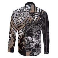 Personalised Polynesia Skull Family Matching Off Shoulder Short Dress and Hawaiian Shirt Tattoo In The Style Of Maori With Marine Life Gold LT9 - Polynesian Pride