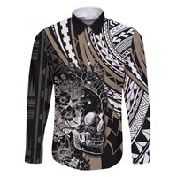 Personalised Polynesia Skull Family Matching Short Sleeve Bodycon Dress and Hawaiian Shirt Tattoo In The Style Of Maori With Marine Life Gold LT9 Dad's Shirt - Long Sleeve Gold - Polynesian Pride