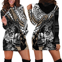 Personalised Polynesia Skull Hoodie Dress Tattoo In The Style Of Maori With Marine Life Gold LT9 - Polynesian Pride