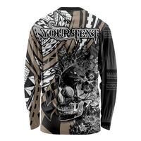 Personalised Polynesia Skull Long Sleeve Shirt Tattoo In The Style Of Maori With Marine Life Gold LT9 - Polynesian Pride