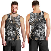 Personalised Polynesia Skull Men Tank Top Tattoo In The Style Of Maori With Marine Life Gold LT9 - Polynesian Pride