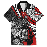 Personalised Polynesia Skull Family Matching Short Sleeve Bodycon Dress and Hawaiian Shirt Tattoo In The Style Of Maori With Marine Life Red LT9 Dad's Shirt - Short Sleeve Red - Polynesian Pride