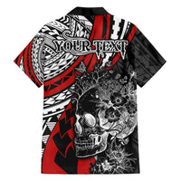 Personalised Polynesia Skull Family Matching Short Sleeve Bodycon Dress and Hawaiian Shirt Tattoo In The Style Of Maori With Marine Life Red LT9 - Polynesian Pride
