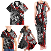 Personalised Polynesia Skull Family Matching Tank Maxi Dress and Hawaiian Shirt Tattoo In The Style Of Maori With Marine Life Red LT9 - Polynesian Pride