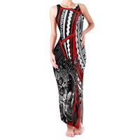 Personalised Polynesia Skull Family Matching Tank Maxi Dress and Hawaiian Shirt Tattoo In The Style Of Maori With Marine Life Red LT9 Mom's Dress Red - Polynesian Pride