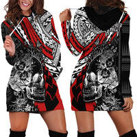 Personalised Polynesia Skull Hoodie Dress Tattoo In The Style Of Maori With Marine Life Red LT9 - Polynesian Pride