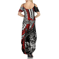 Personalised Polynesia Skull Summer Maxi Dress Tattoo In The Style Of Maori With Marine Life Red LT9 - Polynesian Pride