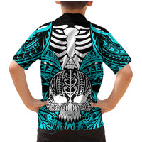 Personalised Polynesia Skull Family Matching Mermaid Dress and Hawaiian Shirt With Boars Tusk Aqua Arty Vibe LT9 - Polynesian Pride