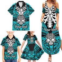 Personalised Polynesia Skull Family Matching Summer Maxi Dress and Hawaiian Shirt With Boars Tusk Aqua Arty Vibe LT9 - Polynesian Pride