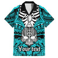 Personalised Polynesia Skull Family Matching Summer Maxi Dress and Hawaiian Shirt With Boars Tusk Aqua Arty Vibe LT9 Dad's Shirt - Short Sleeve Aqua - Polynesian Pride