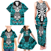 Personalised Polynesia Skull Family Matching Tank Maxi Dress and Hawaiian Shirt With Boars Tusk Aqua Arty Vibe LT9 - Polynesian Pride