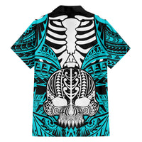 Personalised Polynesia Skull Family Matching Tank Maxi Dress and Hawaiian Shirt With Boars Tusk Aqua Arty Vibe LT9 - Polynesian Pride