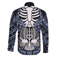 Personalised Polynesia Skull Family Matching Long Sleeve Bodycon Dress and Hawaiian Shirt With Boars Tusk Blue Arty Vibe LT9 - Polynesian Pride