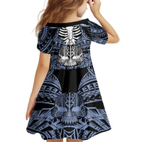 Personalised Polynesia Skull Family Matching Off Shoulder Short Dress and Hawaiian Shirt With Boars Tusk Blue Arty Vibe LT9 - Polynesian Pride