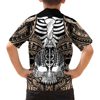 Personalised Polynesia Skull Family Matching Short Sleeve Bodycon Dress and Hawaiian Shirt With Boars Tusk Gold Arty Vibe LT9 - Polynesian Pride