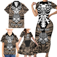 Personalised Polynesia Skull Family Matching Short Sleeve Bodycon Dress and Hawaiian Shirt With Boars Tusk Gold Arty Vibe LT9 - Polynesian Pride
