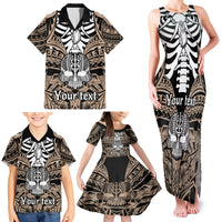 Personalised Polynesia Skull Family Matching Tank Maxi Dress and Hawaiian Shirt With Boars Tusk Gold Arty Vibe LT9 - Polynesian Pride