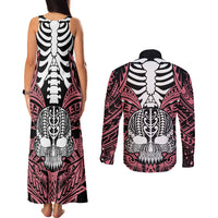 personalised-polynesia-skull-couples-matching-tank-maxi-dress-and-long-sleeve-button-shirts-with-boars-tusk-pink-arty-vibe