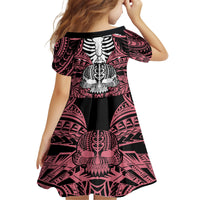 Personalised Polynesia Skull Family Matching Long Sleeve Bodycon Dress and Hawaiian Shirt With Boars Tusk Pink Arty Vibe LT9 - Polynesian Pride