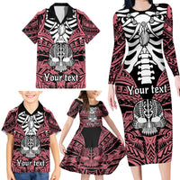 Personalised Polynesia Skull Family Matching Long Sleeve Bodycon Dress and Hawaiian Shirt With Boars Tusk Pink Arty Vibe LT9 - Polynesian Pride