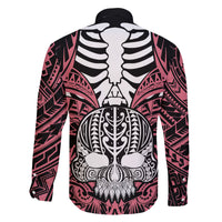 Personalised Polynesia Skull Family Matching Long Sleeve Bodycon Dress and Hawaiian Shirt With Boars Tusk Pink Arty Vibe LT9 - Polynesian Pride