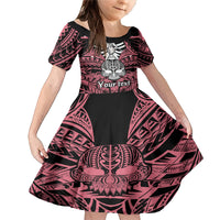 Personalised Polynesia Skull Family Matching Mermaid Dress and Hawaiian Shirt With Boars Tusk Pink Arty Vibe LT9 Daughter's Dress Pink - Polynesian Pride