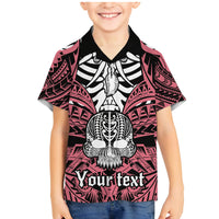 Personalised Polynesia Skull Family Matching Mermaid Dress and Hawaiian Shirt With Boars Tusk Pink Arty Vibe LT9 Son's Shirt Pink - Polynesian Pride