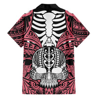 Personalised Polynesia Skull Family Matching Off Shoulder Maxi Dress and Hawaiian Shirt With Boars Tusk Pink Arty Vibe LT9 - Polynesian Pride