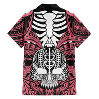Personalised Polynesia Skull Family Matching Short Sleeve Bodycon Dress and Hawaiian Shirt With Boars Tusk Pink Arty Vibe LT9 - Polynesian Pride