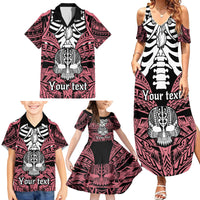 Personalised Polynesia Skull Family Matching Summer Maxi Dress and Hawaiian Shirt With Boars Tusk Pink Arty Vibe LT9 - Polynesian Pride