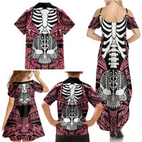 Personalised Polynesia Skull Family Matching Summer Maxi Dress and Hawaiian Shirt With Boars Tusk Pink Arty Vibe LT9 - Polynesian Pride