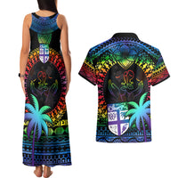 Fiji LGBT Couples Matching Tank Maxi Dress and Hawaiian Shirt Love Is Love Tapa Pattern Rainbow Water Color LT9 - Polynesian Pride