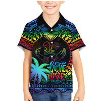 Fiji LGBT Family Matching Mermaid Dress and Hawaiian Shirt Love Is Love Tapa Pattern Rainbow Water Color LT9 Son's Shirt Black - Polynesian Pride