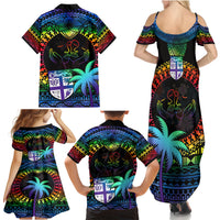 Fiji LGBT Family Matching Summer Maxi Dress and Hawaiian Shirt Love Is Love Tapa Pattern Rainbow Water Color LT9 - Polynesian Pride