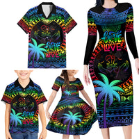 Personalised Fiji LGBT Family Matching Long Sleeve Bodycon Dress and Hawaiian Shirt Love Is Love Tapa Pattern Rainbow Water Color LT9 - Polynesian Pride