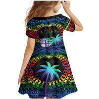 Personalised Fiji LGBT Family Matching Mermaid Dress and Hawaiian Shirt Love Is Love Tapa Pattern Rainbow Water Color LT9 - Polynesian Pride