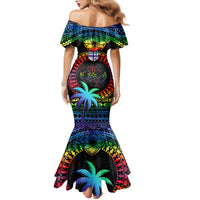 Personalised Fiji LGBT Family Matching Mermaid Dress and Hawaiian Shirt Love Is Love Tapa Pattern Rainbow Water Color LT9 - Polynesian Pride