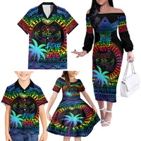 Personalised Fiji LGBT Family Matching Off Shoulder Long Sleeve Dress and Hawaiian Shirt Love Is Love Tapa Pattern Rainbow Water Color LT9 - Polynesian Pride