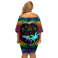 Personalised Fiji LGBT Family Matching Off Shoulder Short Dress and Hawaiian Shirt Love Is Love Tapa Pattern Rainbow Water Color LT9 - Polynesian Pride