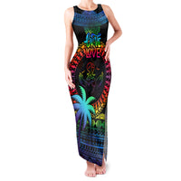 Personalised Fiji LGBT Family Matching Tank Maxi Dress and Hawaiian Shirt Love Is Love Tapa Pattern Rainbow Water Color LT9 Mom's Dress Black - Polynesian Pride