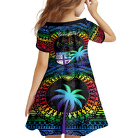 Personalised Fiji LGBT Kid Short Sleeve Dress Love Is Love Tapa Pattern Rainbow Water Color LT9 - Polynesian Pride