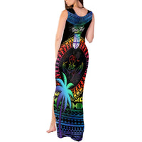 Personalised Fiji LGBT Tank Maxi Dress Love Is Love Tapa Pattern Rainbow Water Color LT9 - Polynesian Pride