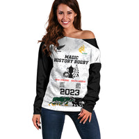 New Zealand South Africa Rugby Off Shoulder Sweater History Commemorative World Cup Winners Unique LT9 Women White - Polynesian Pride