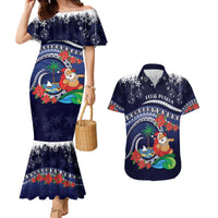 Felis Pusgua Guam Santa Couples Matching Mermaid Dress and Hawaiian Shirt Merry Christmas with Polynesian Tribal LT9 Blue - Polynesian Pride