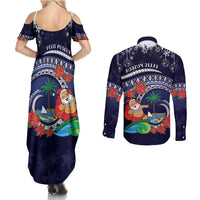 Felis Pusgua Guam Santa Couples Matching Summer Maxi Dress and Long Sleeve Button Shirt Merry Christmas with Polynesian Tribal LT9 - Polynesian Pride